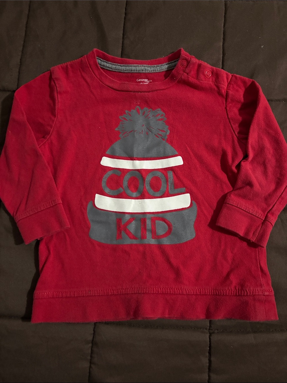 George Red Long-Sleeve Tee with 'Cool Kid' Hat Graphic